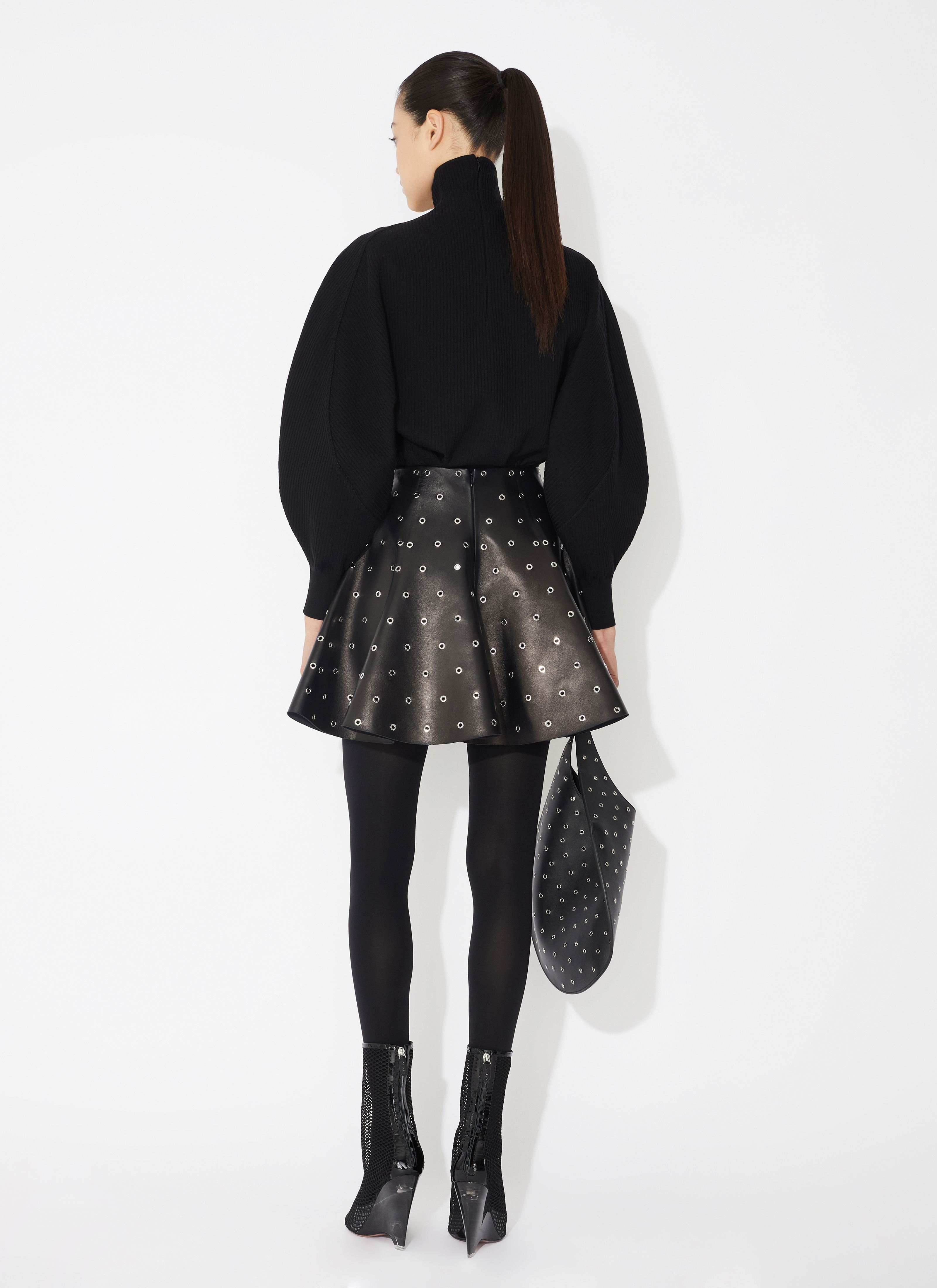 Wool rib high neck jumper ALAÏA BLACK WOOL RIB HIGH NECK JUMPER